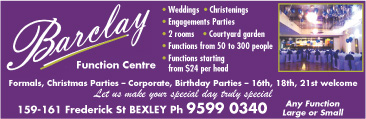 Barclay Function Centre Bexley.Ph:95990340